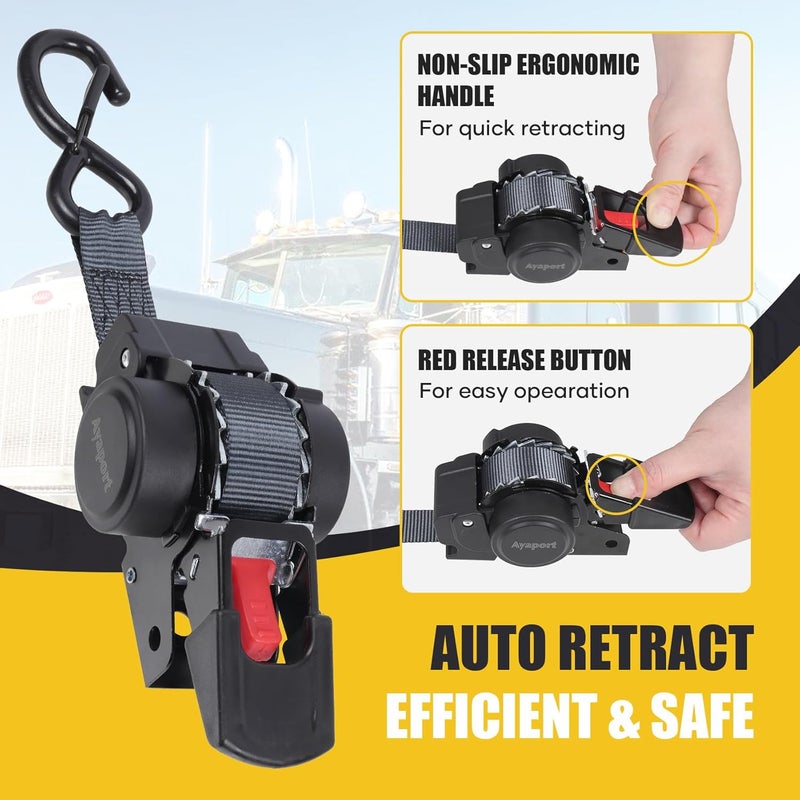 Ayaport Retractable Transom Tie Down Straps 1in X 10ft Tie Down Straps to Trailer- 1500lbs Break Strength, Medium Duty Bolt-on Ratchet Straps for Cargo, Boat, Motorcycles, ATV, 2pk - Image 2